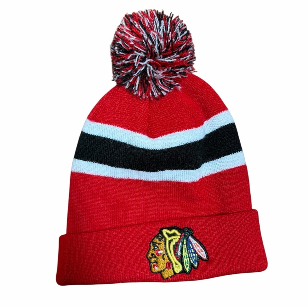 Chicago Blackhawks Red Pom Pom Knit Beanie Hat | Kids OS | NHL Fan